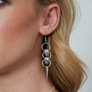 Silver Gothic Skull Hoop Dangle Earrings