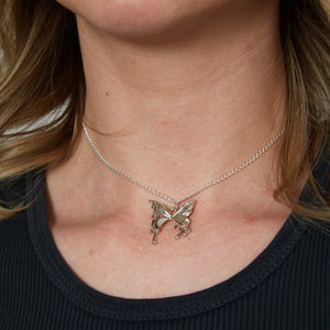 Silver Gothic Butterfly Charm Necklace