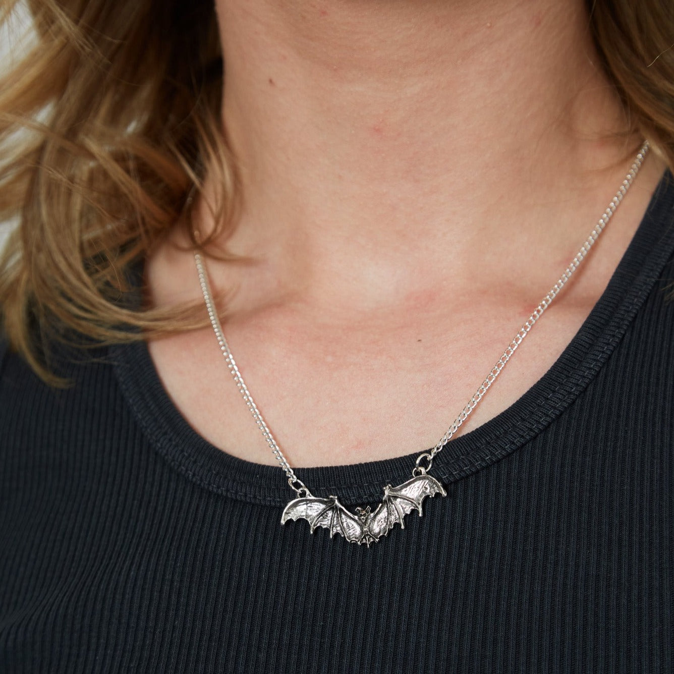 Silver Gothic Bat Charm Necklace