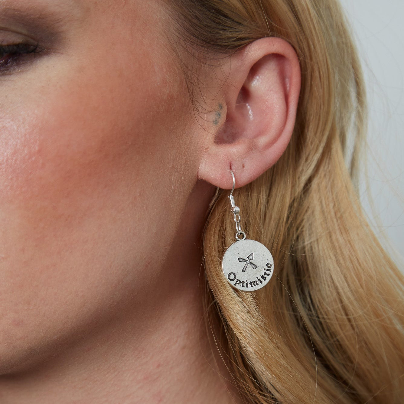 Silver Earrings With Reversible Zodiac Coin Charm