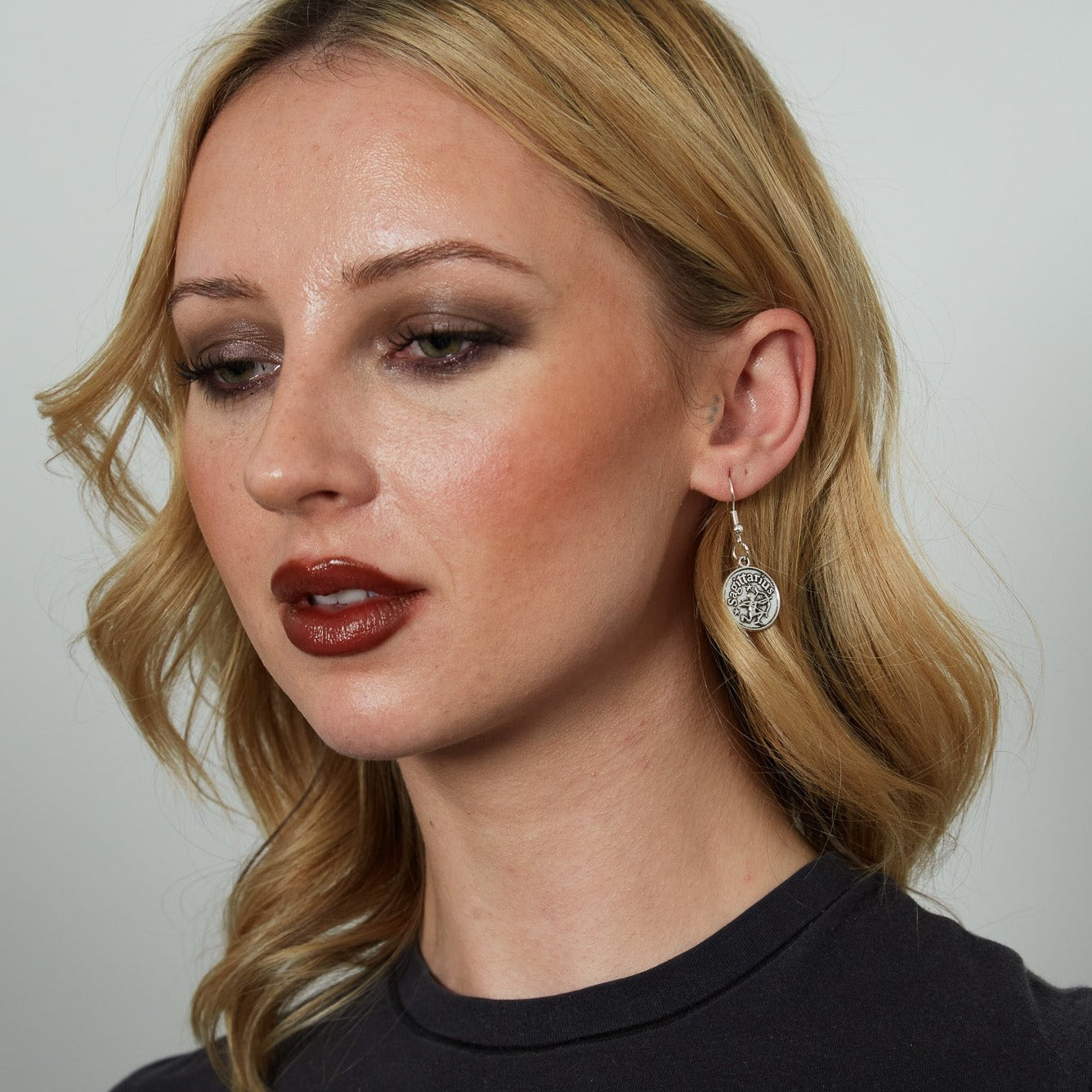 Silver Earrings With Reversible Zodiac Coin Charm