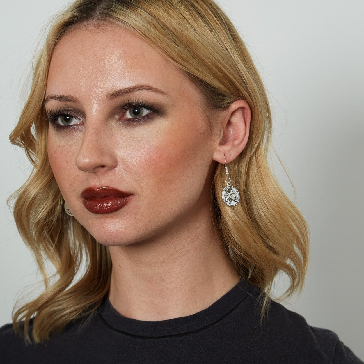 Silver Earrings With Reversible Zodiac Coin Charm