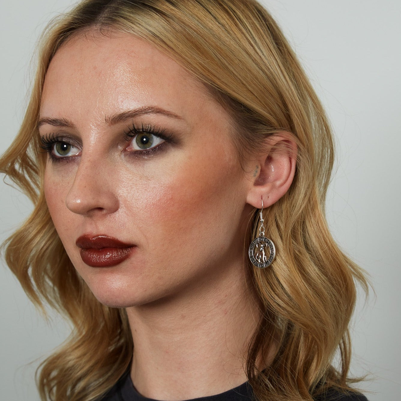 Silver Earrings With Zodiac Symbol Coin Charm