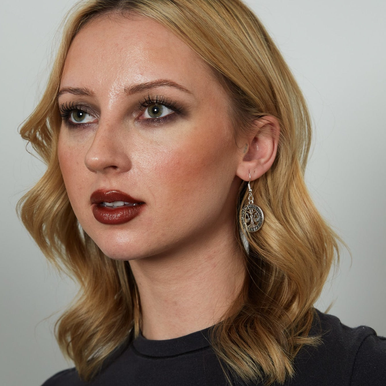 Silver Earrings With Zodiac Symbol Coin Charm