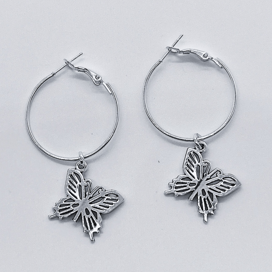 Silver Hoop Earrings With Charm