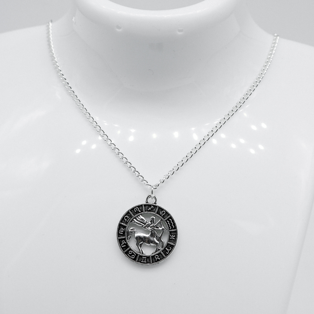 Silver Zodiac Coin Charm Necklace