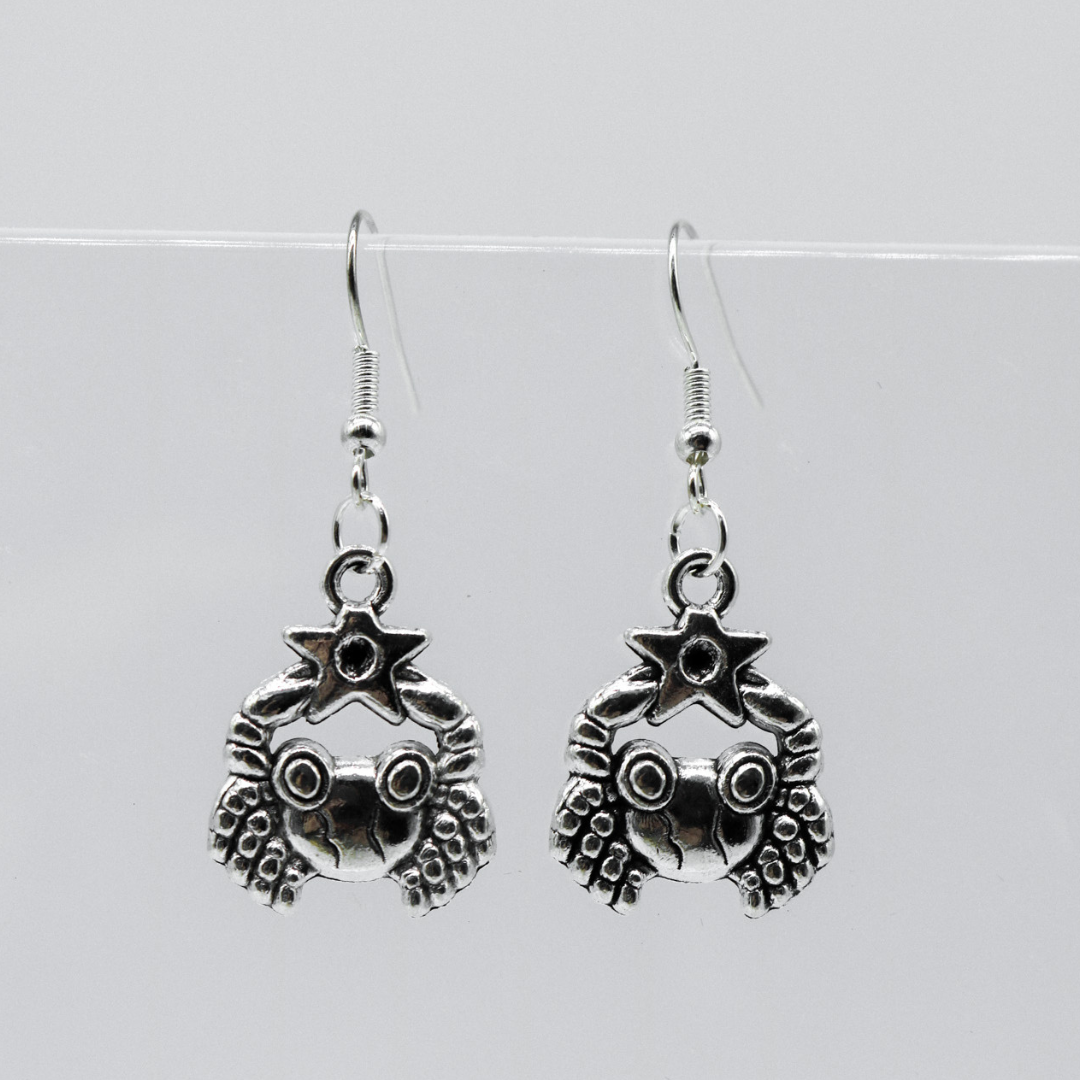 Silver Earrings With Zodiac Symbol Charm