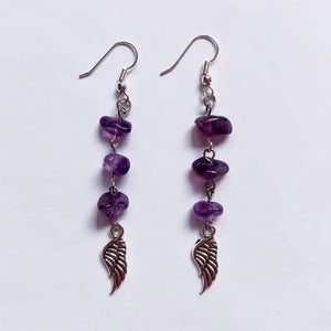 Silver Amethyst Wing Charm Earrings