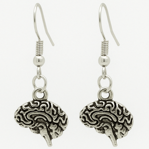 Silver Gothic Brain Charm Earrings
