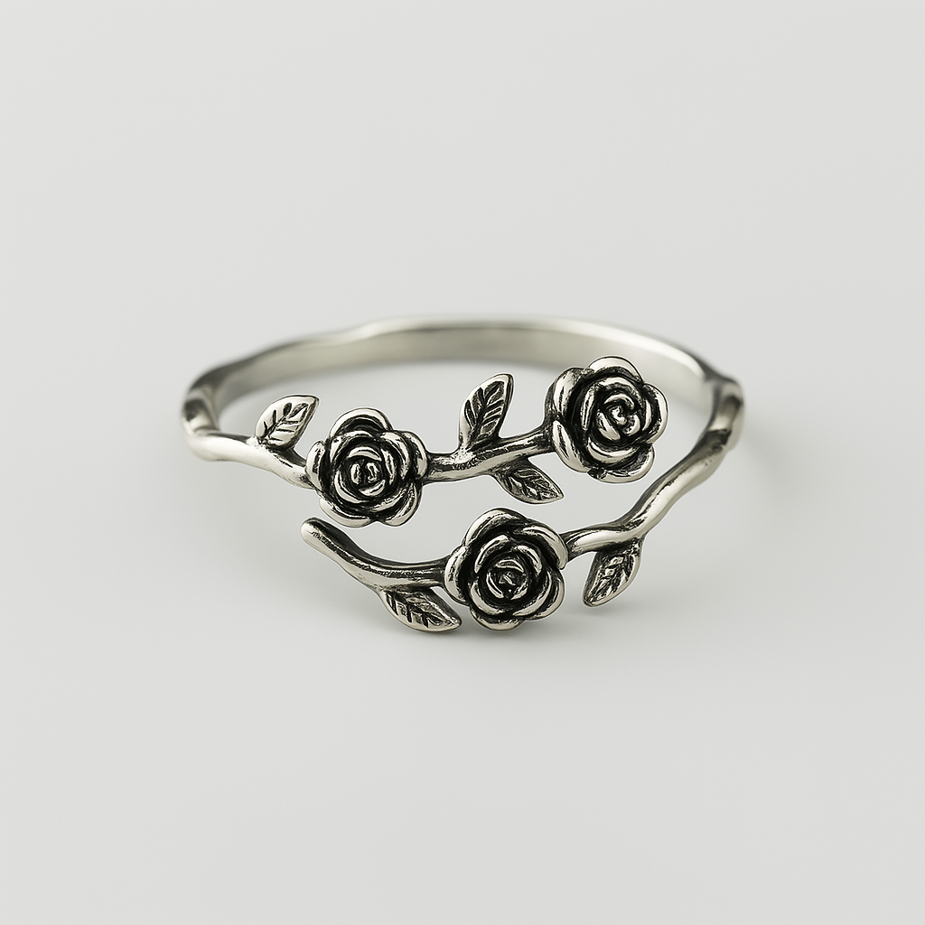 Gothic Sterling Silver Rose and Thorn Adjustable Ring