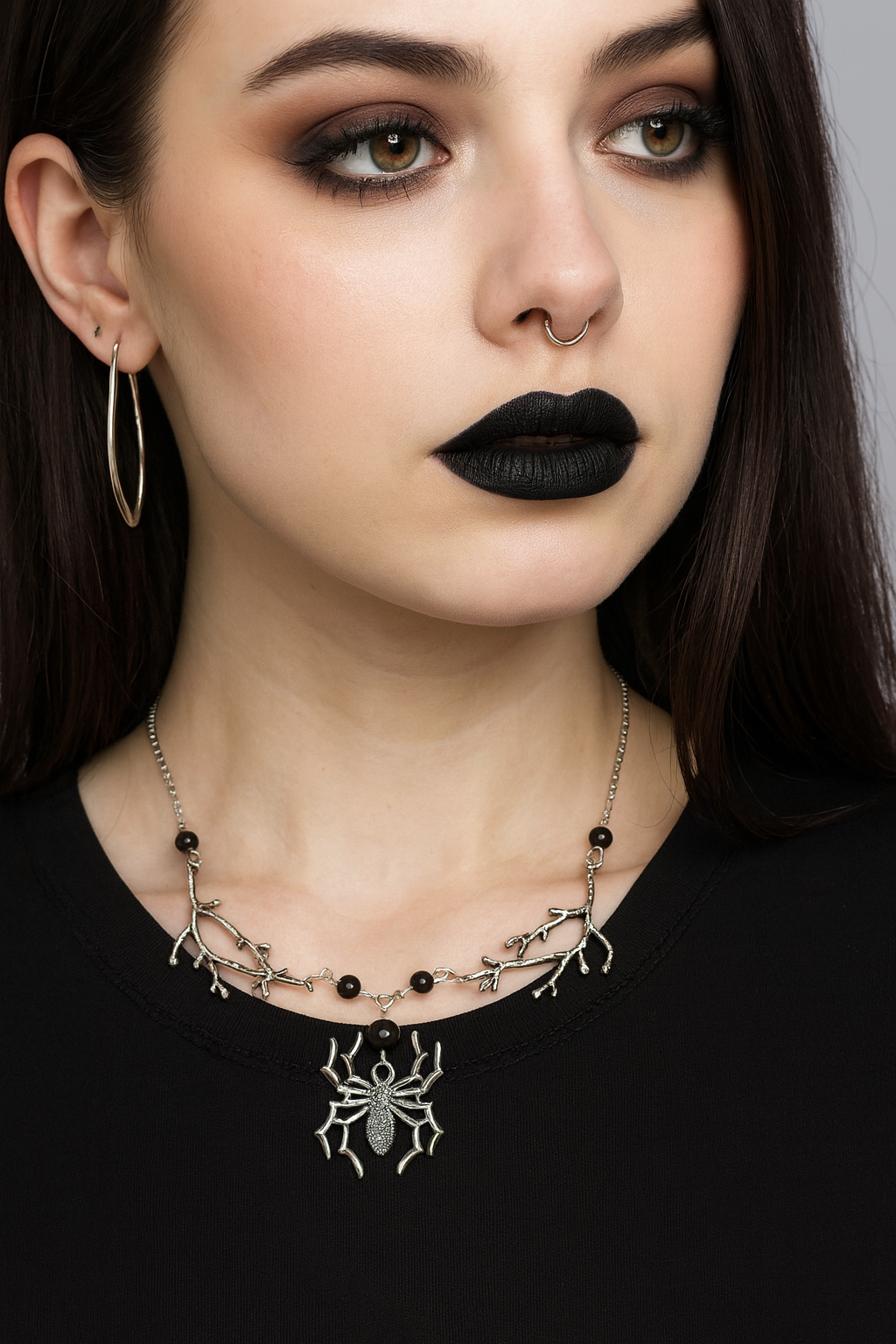 Gothic Spider Branches Silver Necklace