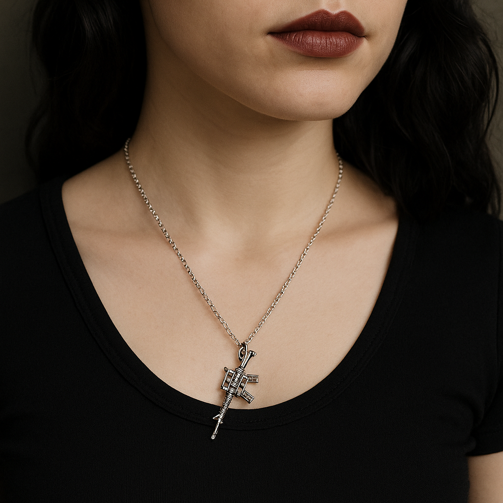 Silver Machine Gun Pendant Necklace