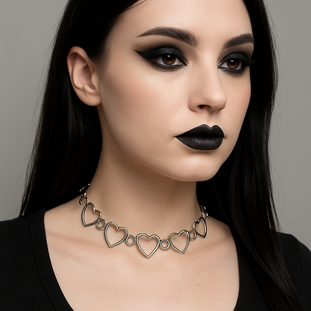 Gothic Silver Heart Choker Necklace