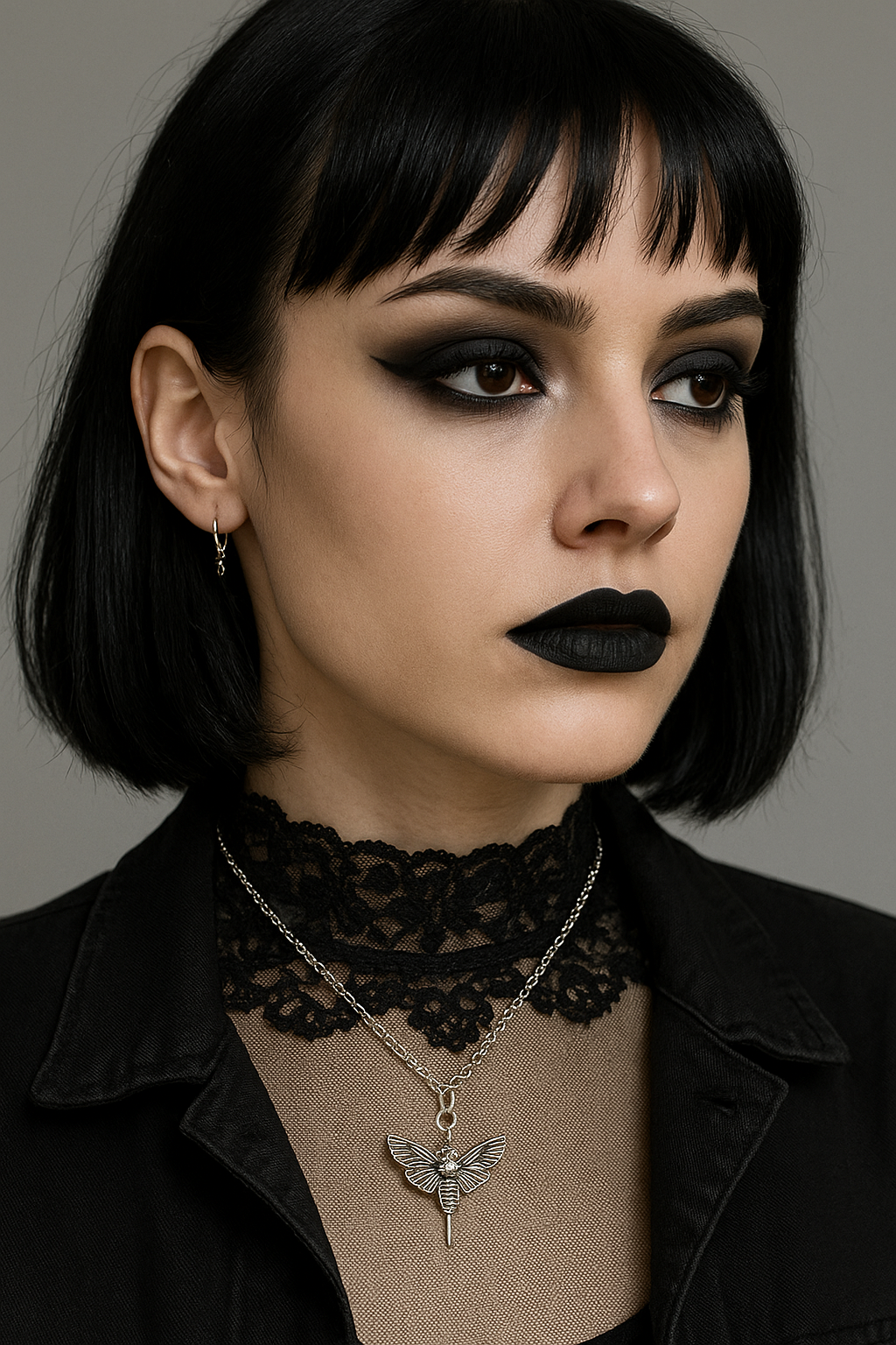 Silver Skull Butterfly Dagger Charm Necklace