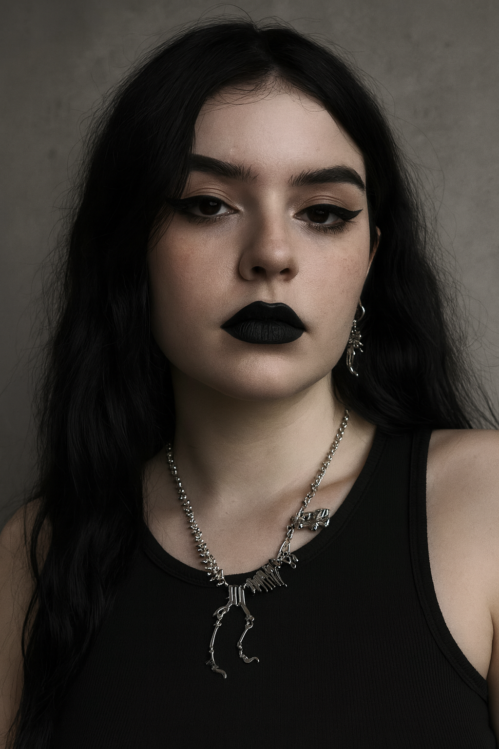 Large Silver Gothic Dinosaur Skeleton Statement Necklace