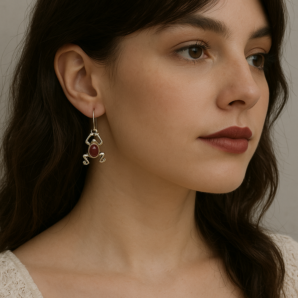 Silver Gothic Frog with Stone Drop Earrings