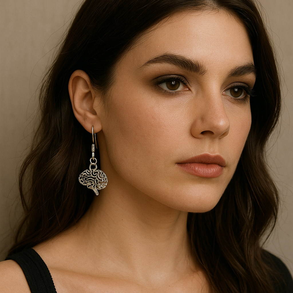 Silver Gothic Brain Charm Earrings