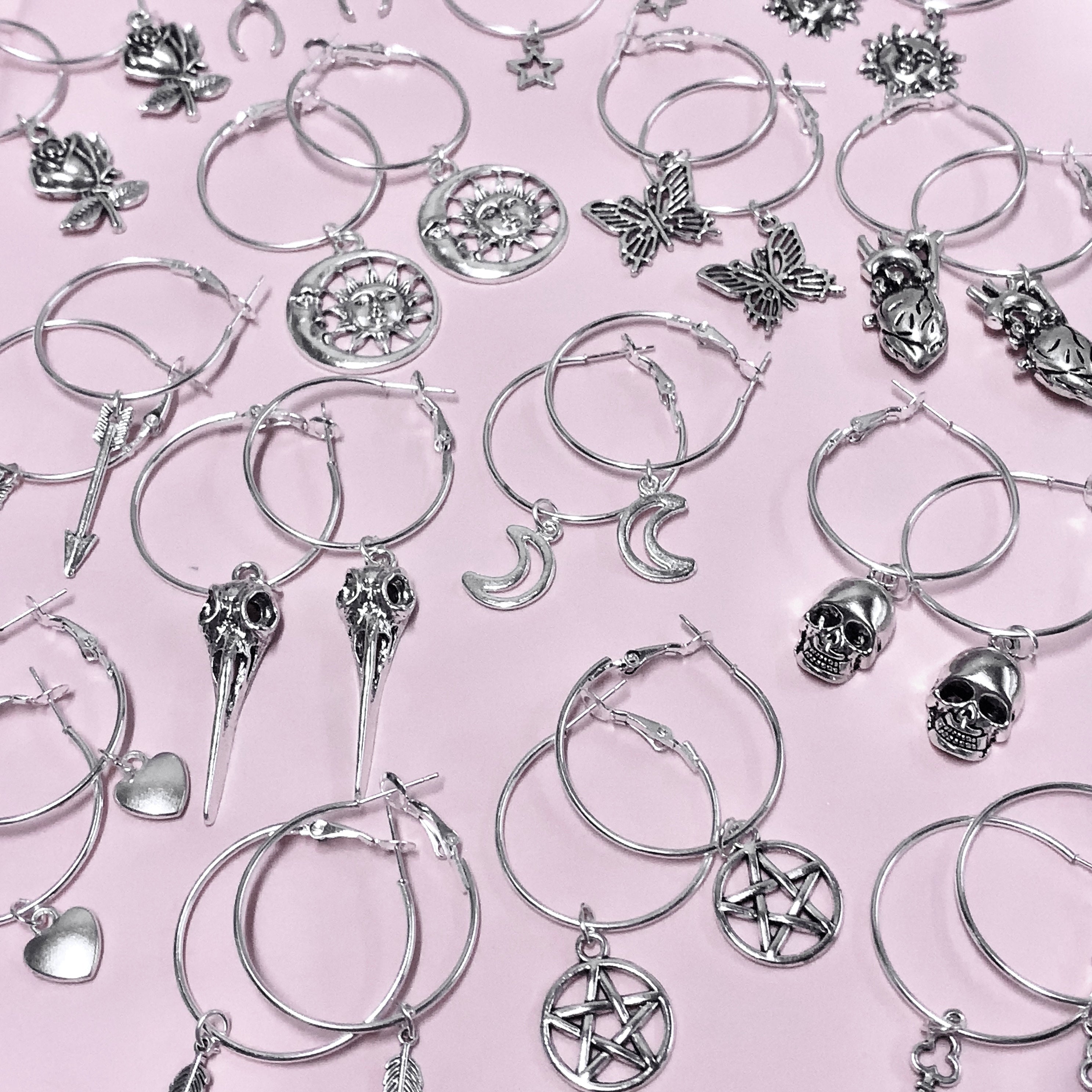 Silver Hoop Earrings With Charm