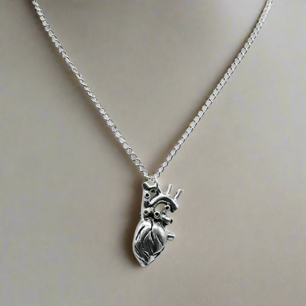 Silver Anatomical Heart Charm Necklace