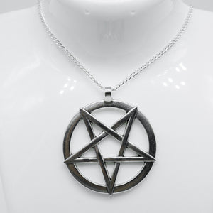 Large Silver Gothic Pentagram Charm Necklace