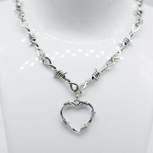 Silver Gothic Barbed Wire Heart Necklace