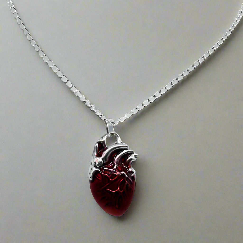 Silver and Red Heart Charm Necklace