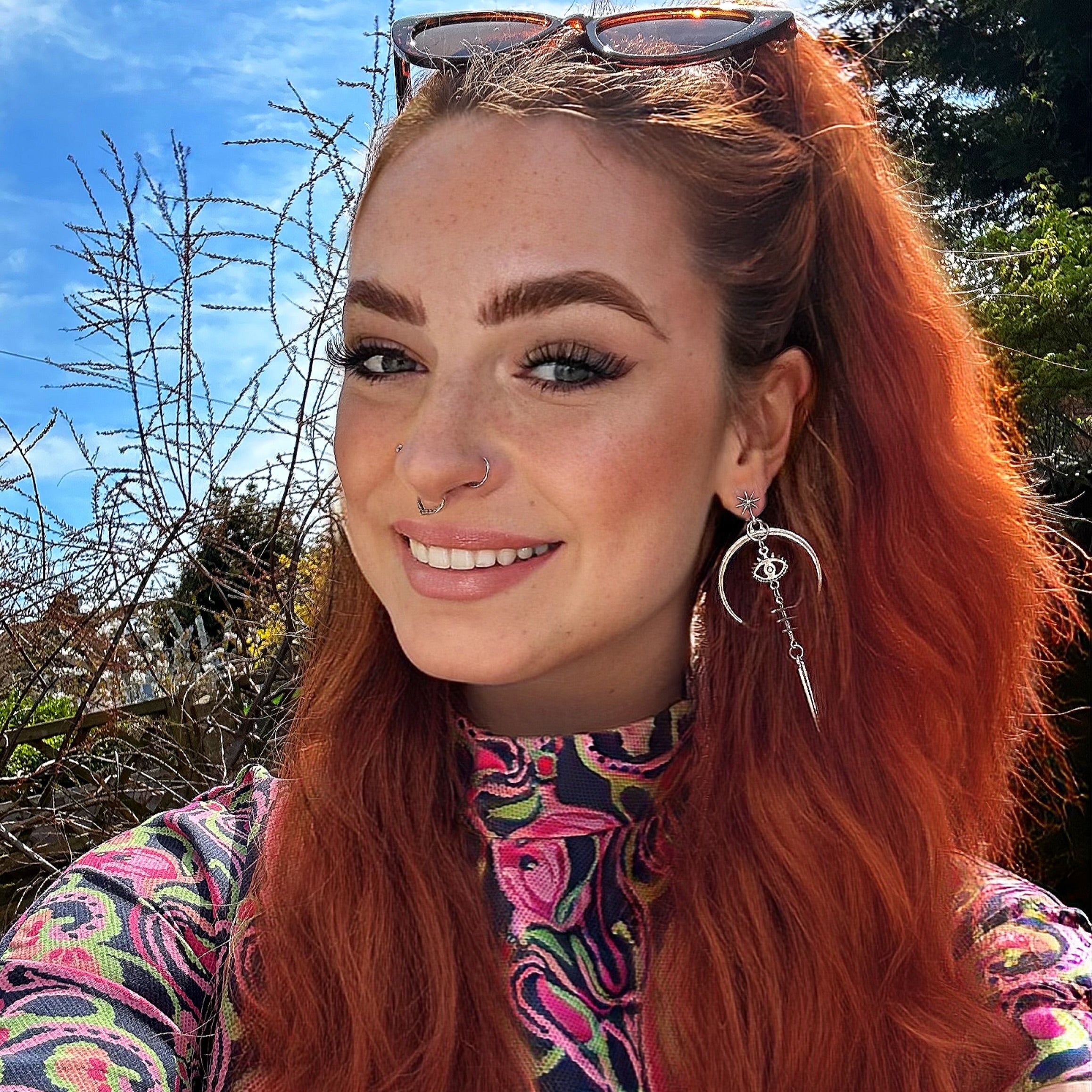 Large Silver Gothic Evil Eye Circle Hoop Earrings