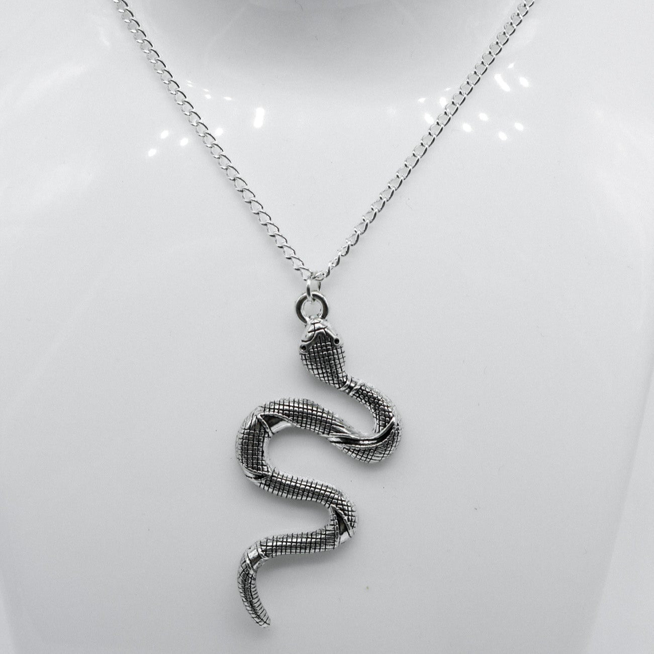 Large Silver Snake Charm Necklace