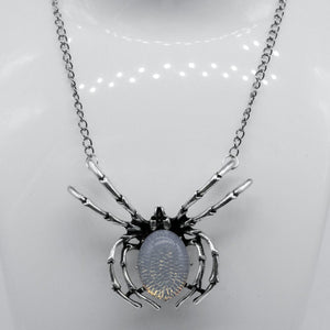 Silver Opal Spider Charm Necklace