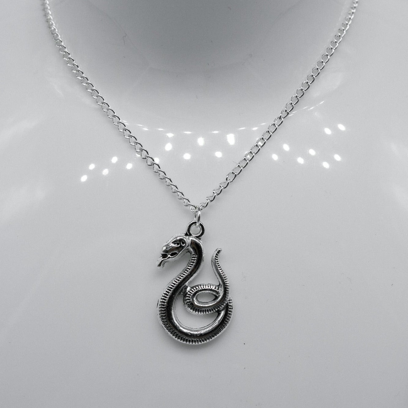 Silver Gothic Serpent Snake Charm Necklace