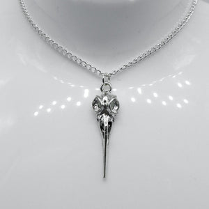 Silver Bird Skull Charm Necklace