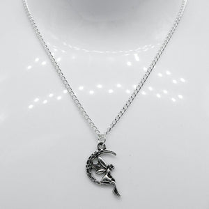 Silver Fairy Moon Star Charm Necklace