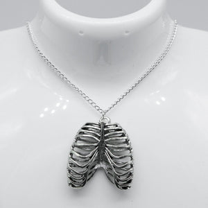 Silver Gothic Rib Cage Charm Necklace