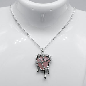 Silver Pink Resin Melting Heart Charm Necklace