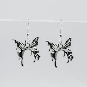 Silver Gothic Butterfly Charm Earrings