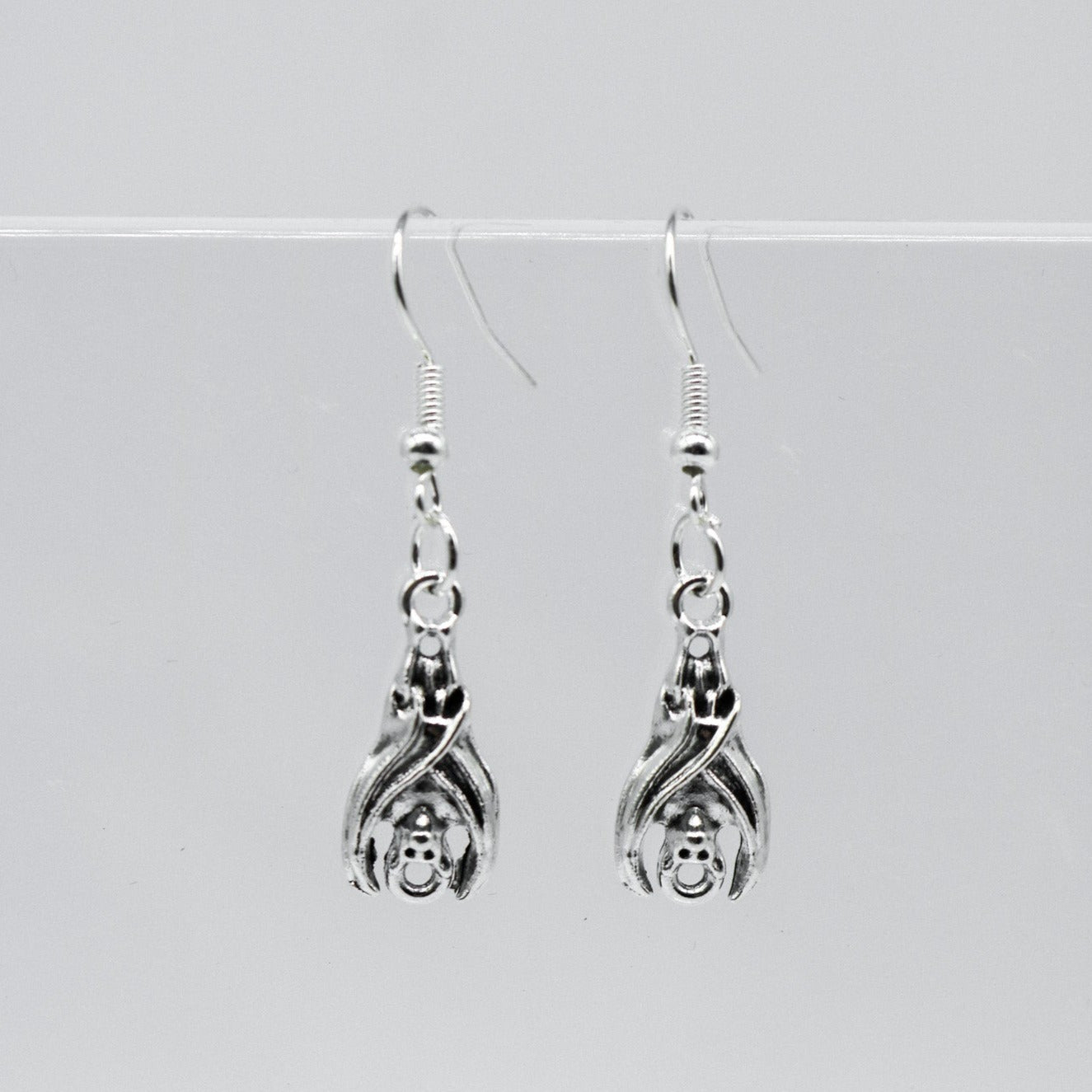 Silver Gothic Bat Charm Earrings