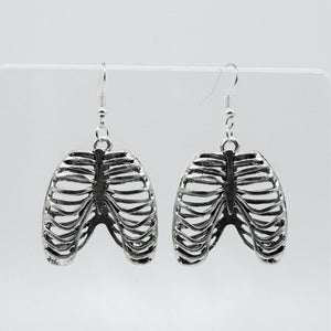 Large Gothic Silver Rib Cage Charm Earrings