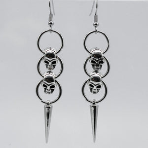 Silver Gothic Skull Hoop Dangle Earrings