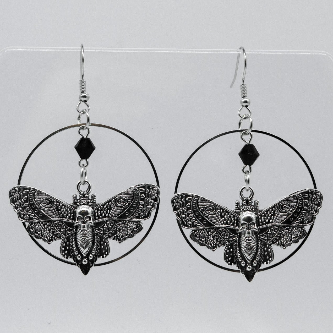 Large Silver Moth Circle Hoop Earrings