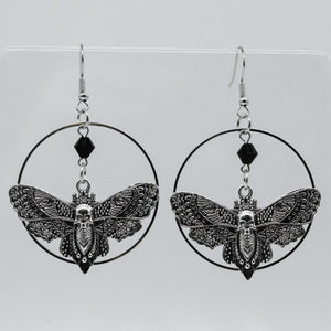 Large Silver Moth Circle Hoop Earrings