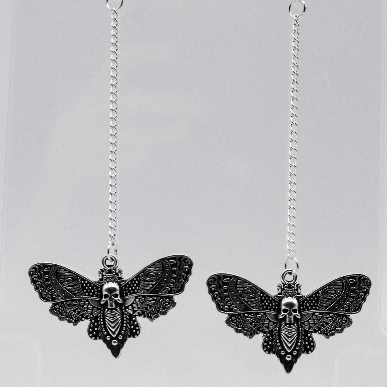 Silver Moth Chain Earrings