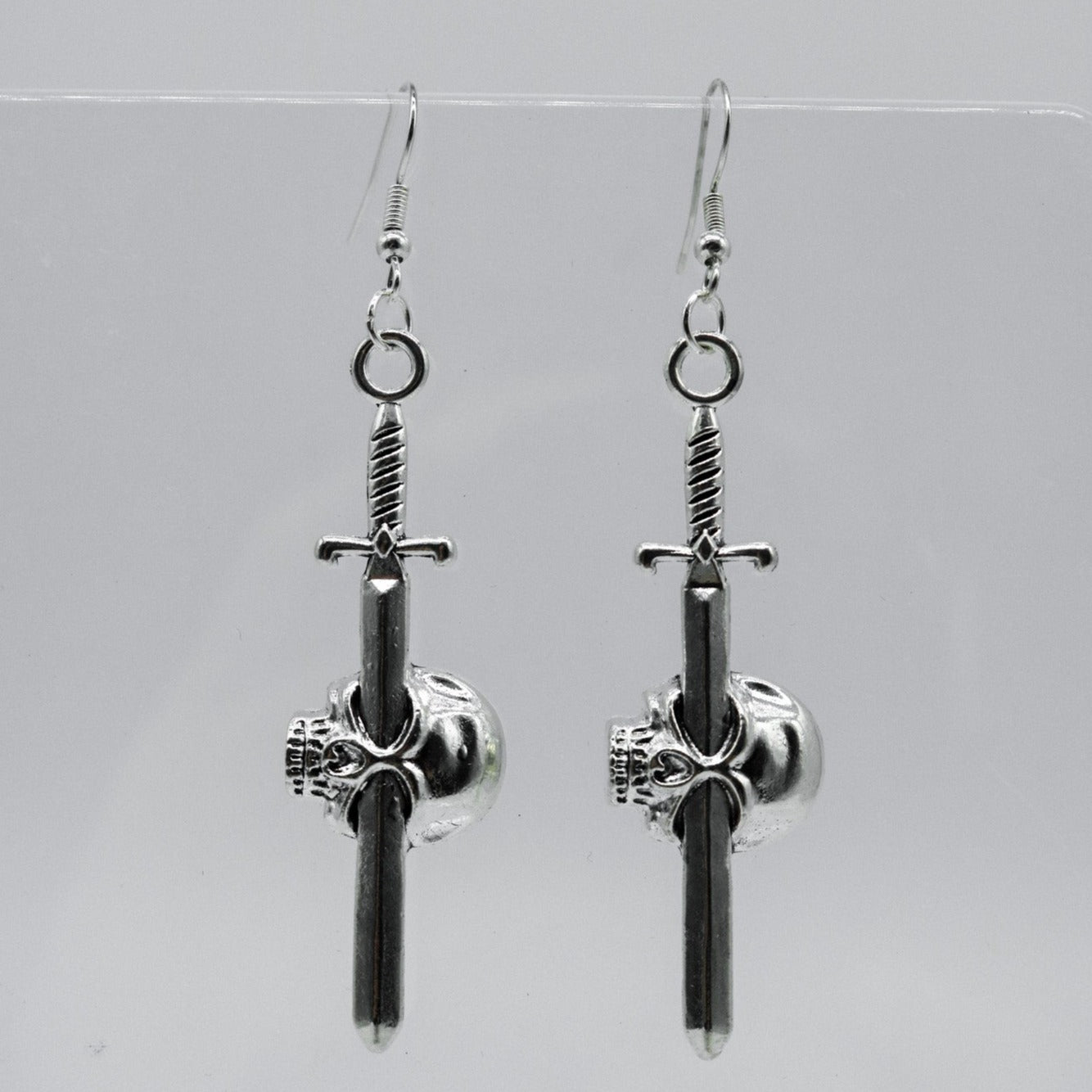 Silver Sword and Skull Charm Earrings