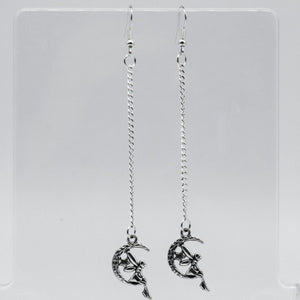 Silver Fairy Angel Moon Chain Charm Earrings
