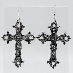 Large Silver Gothic Punk Cross Charm Earrings