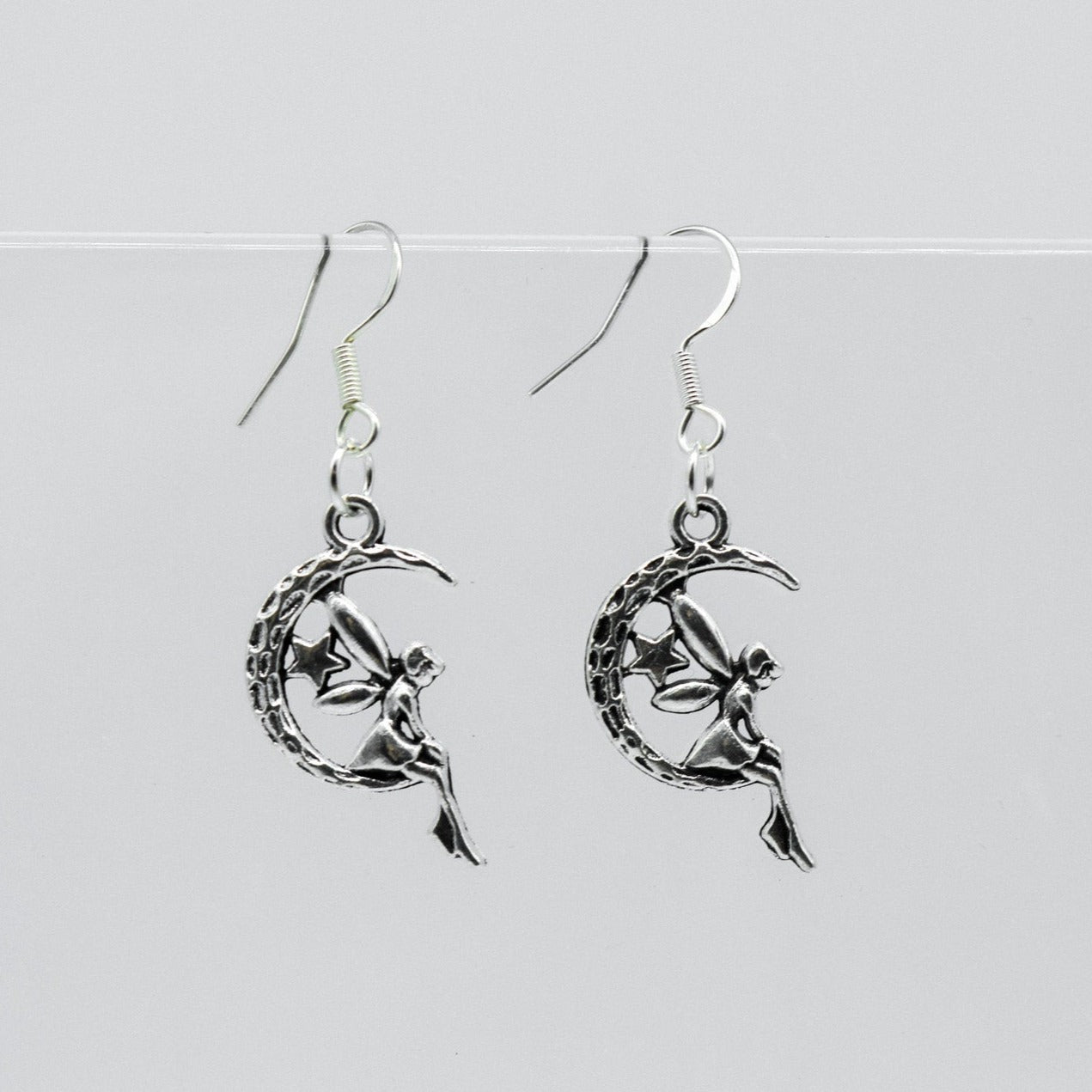 Silver Fairy Angel Moon Charm Earrings
