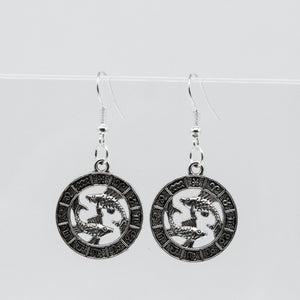 Silver Earrings With Zodiac Symbol Coin Charm