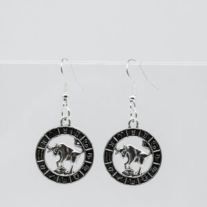 Silver Earrings With Zodiac Symbol Coin Charm