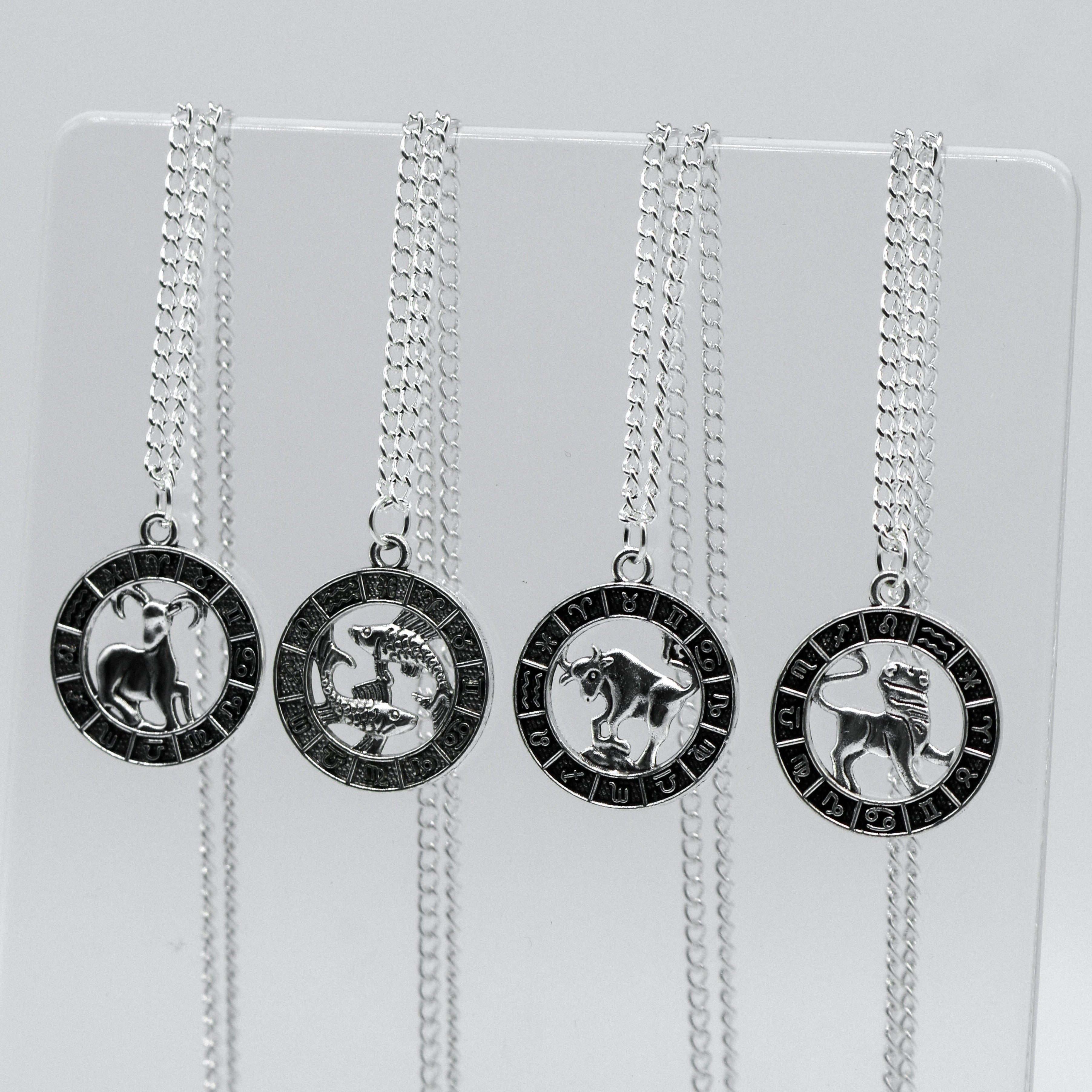 Silver Zodiac Coin Charm Necklace