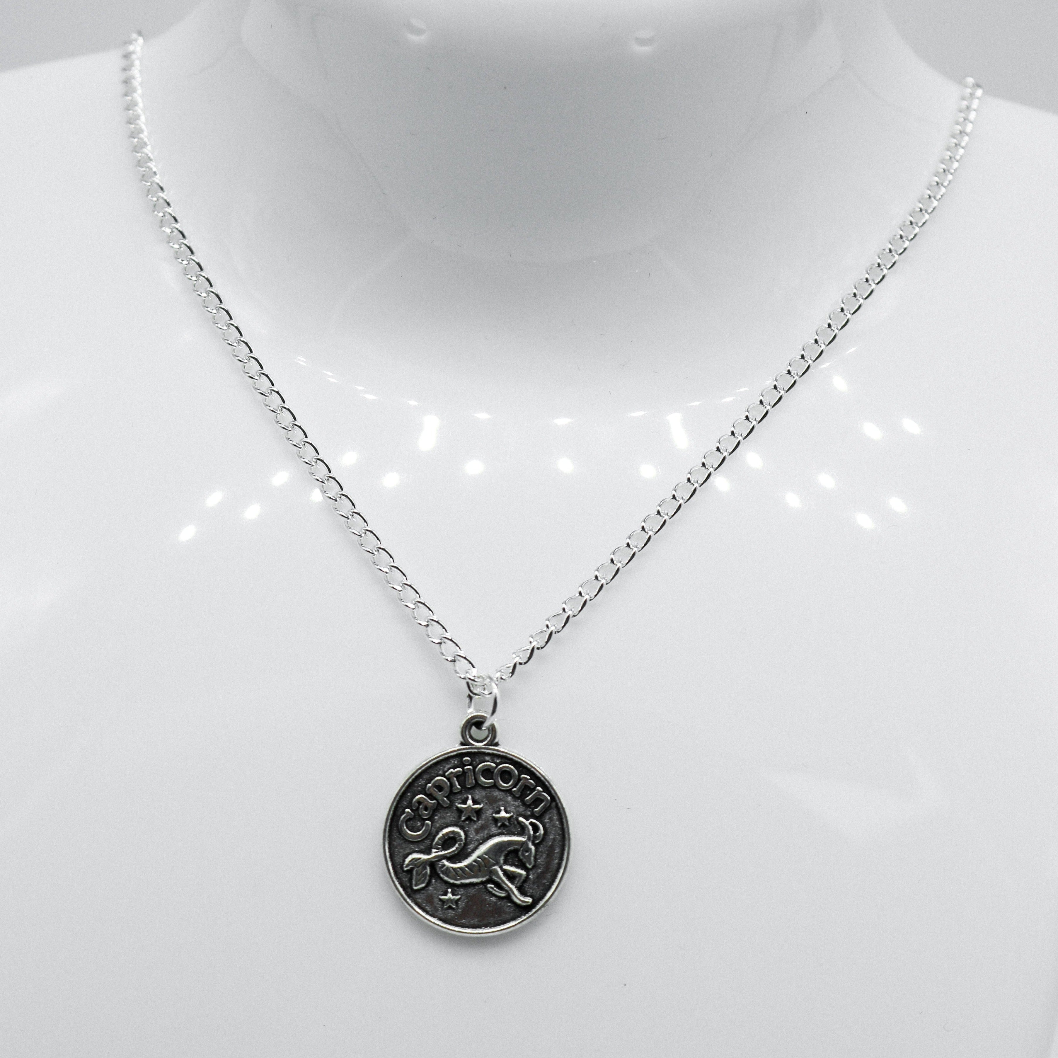 Silver Zodiac Reversible Coin Charm Necklace