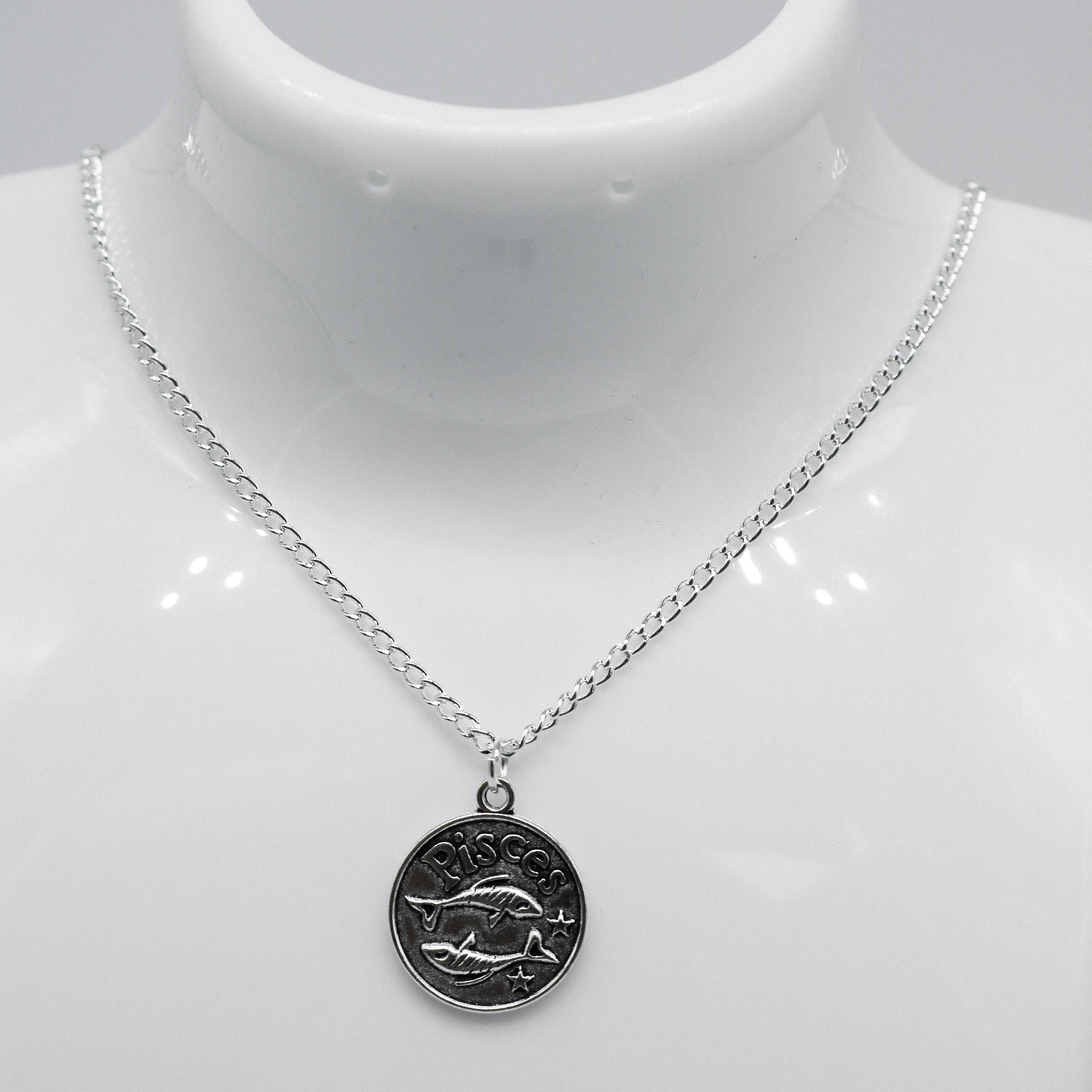 Silver Zodiac Reversible Coin Charm Necklace